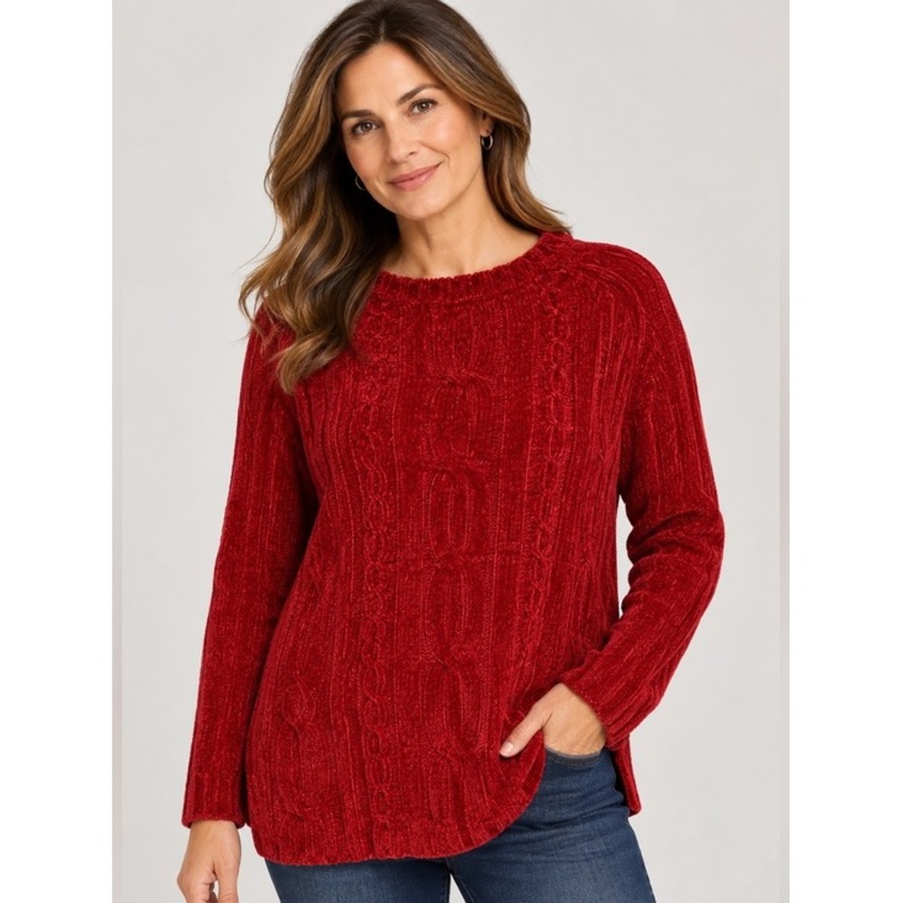 CAROLYN TAYLOR-Essentials. XL.Beautiful Red cable knit sweater. Long sleeve.